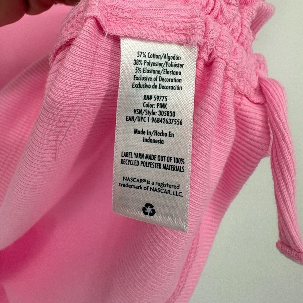 Justice NASCAR Top Girls XL 16-18 Pink Ribbed Cinched Side Square Neck NEW